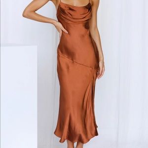 Brown Satin Midi Bridesmaid Dress NWT